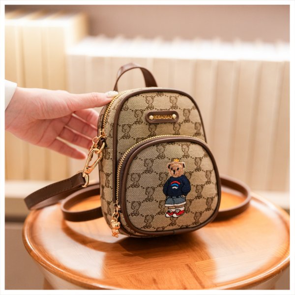 Cute Bear Embroidery Mini Crossbody Bag Women Shoulder Backpack Purse Fashion Printed Phone Sling Bag