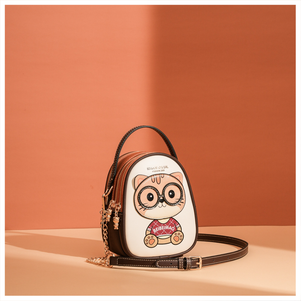 Cute Kitty Mini Dual-Wear Crossbody Backpack Cartoon Cat Print Small Handbag